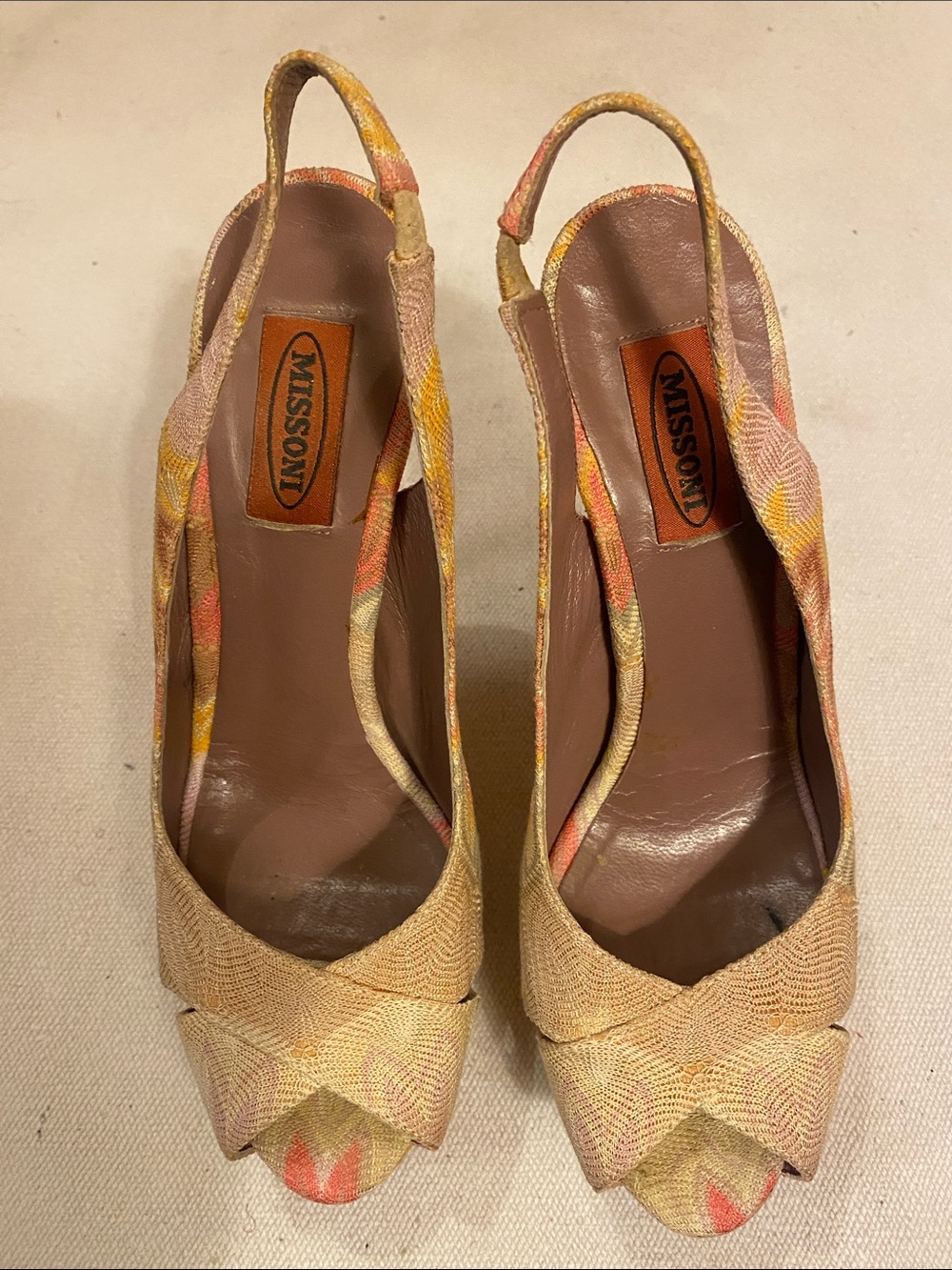 Missoni Peach Multicolor Peep-Toe Slingback Mules